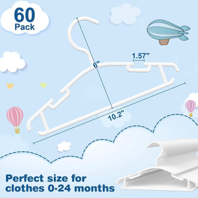 Benting 60PCS White Baby Nursery Wardrobe Hanger, Non-Slip Laundry Baby Pants Hanger for Newborn Clothes Gift, Ultra Thin Children's Hanger for Girls Boys Toddlers Kids