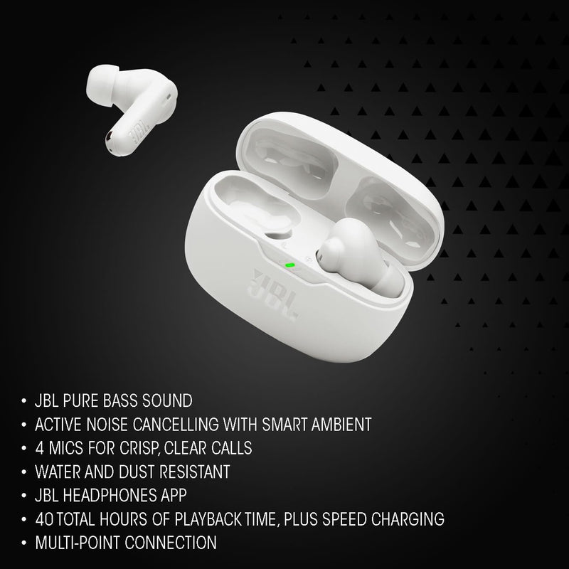 JBL Wave Beam 2 Adaptive Noise Cancelling with Smart Ambient True Wireless Earbuds, Deep Bass, Comfort Fit, 40H Battery, Hands-Free + VoiceAware, Water and Dust Resistant - Black, JBLWBEAM2BLK