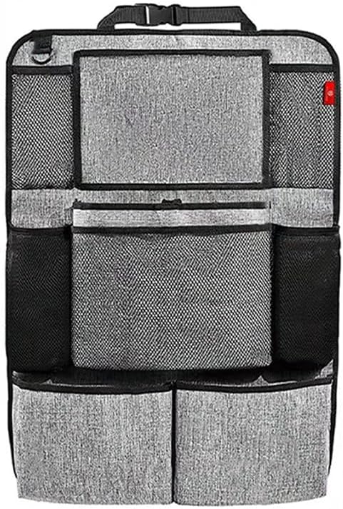 1Pcs Car SeatBack Organizer, Auto Seat Back Kick Mat with 9 Storage Pockets, Vehicle Waterproof Seat Protector with Touch Screen Tablet Holder for Kids, Universal Car Travel Accessories (19x25in,Gray)