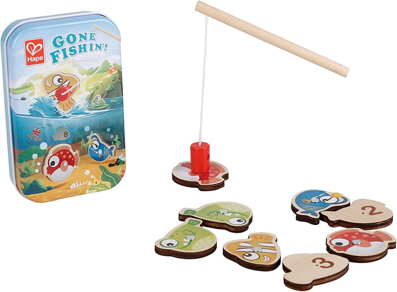 Hape Gone Fishin' Magnetic Fishing Game Travel-Friendly Toy 8 Numbered Fish & Rod Interactive Play for Kids Develops Motor Skills & Math Concepts Travel Toy Magnet Toy Pocket Toys 2Y+ - S Gone Fishin