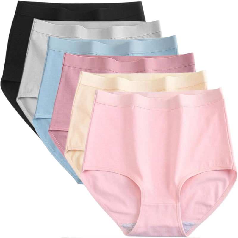 Dress Cici High Waisted Cotton Underwear for Women, Cotton Stretch Briefs for Ladies Full Coverage (6 Pieces)