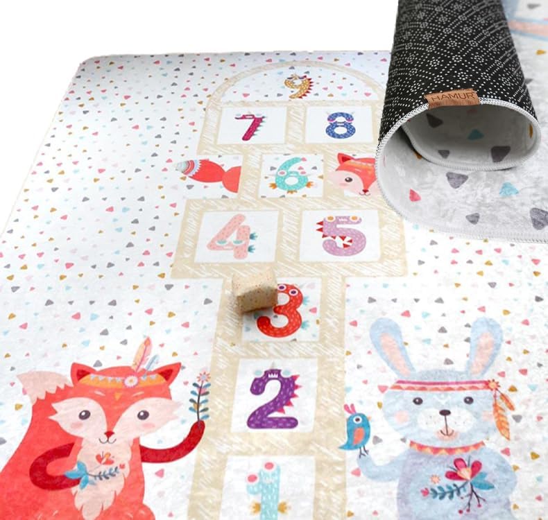 Hamur Home Baby Play Mat Non-slip Play Mat Foldable Crawling Mat Kids Baby Mat 150 X 150 Cm For Kids Room Playroom Washable Machine Washable Kids Carpet (Animals)