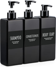 Segbeauty Shampoo and Conditioner Dispenser Refillable, 3pcs 16.9oz Shower Bottles Soap Dispenser with Labels, 500ml Empty Plastic Square Pump Bottle Dispenser Body Wash Containers for Bathroom Black - Black 16.9oz/500ml