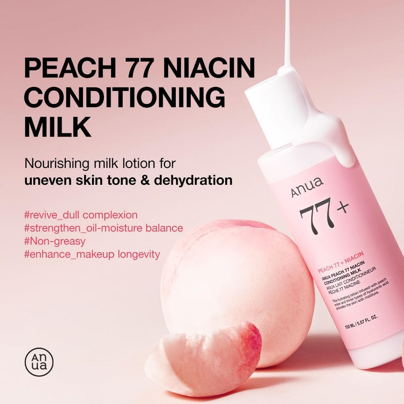 Peach Niacin Conditioning Lotion, Face Moisturizer with Vitamin B12, Ceramide, Panthenol, Hyaluronic Acid, Lightweight, Korean Skin Care for Glass Skin (150ml, 5.07 fl.oz.)