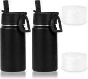 14oz KIds Stainless Steel Insulated Leakproof Water Bottle with Straw Lid and Silicone Boot,BPA-Free Easy Use for Boys&Girls,Double Wall Vacuum Bottles(Purple Blue,1) - 2 Black
