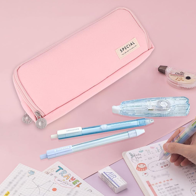 Pink Pencil Case, Large Capacity Pencil Pouch,Pencil Bag with 3 Compartments,Pen Organizer Oxford Storage for Men Women Adults Travel Business Office
