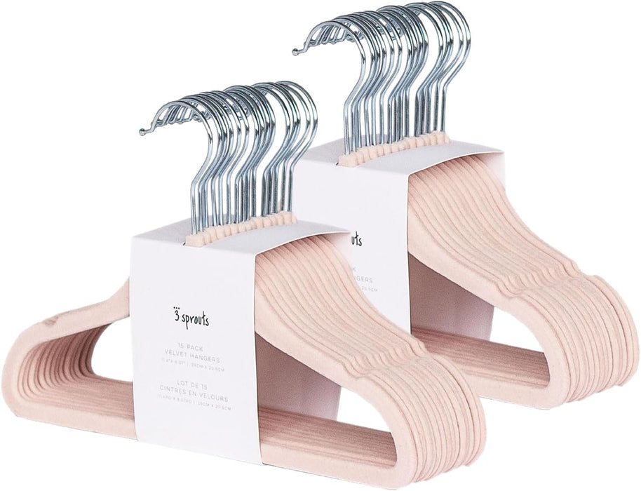 3 Sprouts Baby Hangers, Non-Slip Velvet Hangers, Kids Hangers - Pack of 15 - Pink