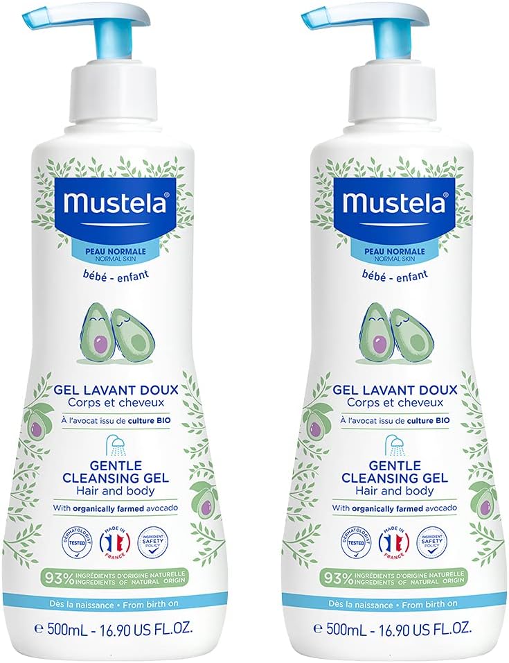 Baby Gentle Cleansing Gel - Baby Hair & Body Wash - with Natural Avocado fortified with Vitamin B5 - Biodegradable Formula & Tear-Free -500ml - Pack of 2