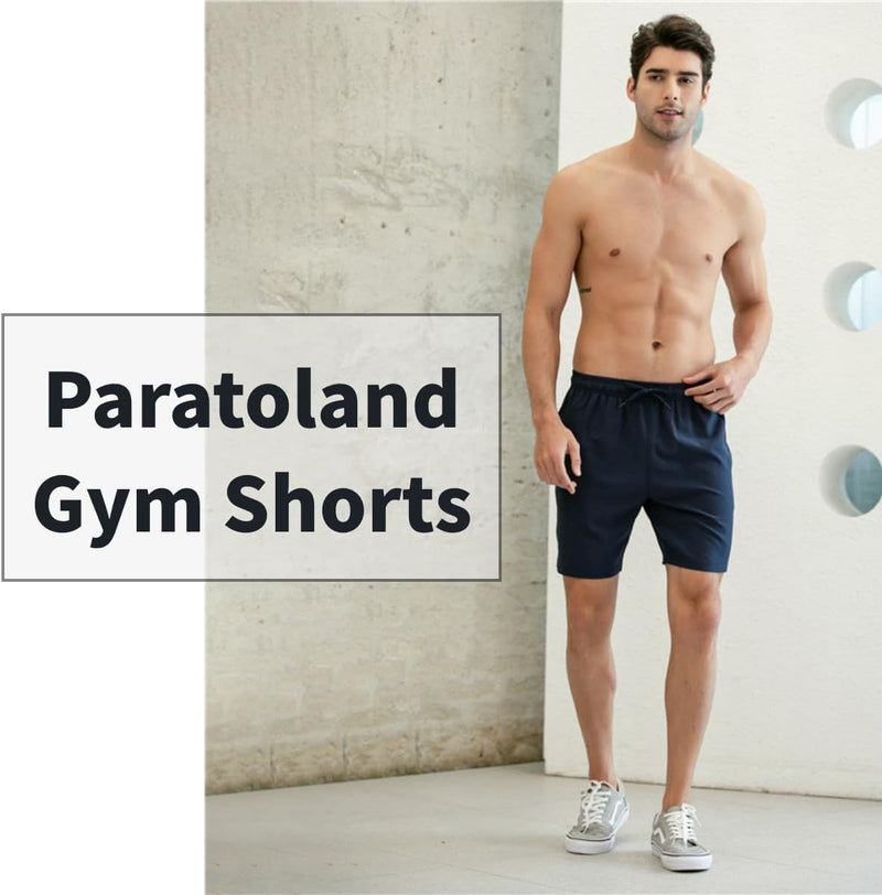 Paratoland Mens Casual Gym Shorts with Two Zipper Pockets Drawstring Quick Dry Sports Shorts Good for Workout Exercise Training Running and Swimming