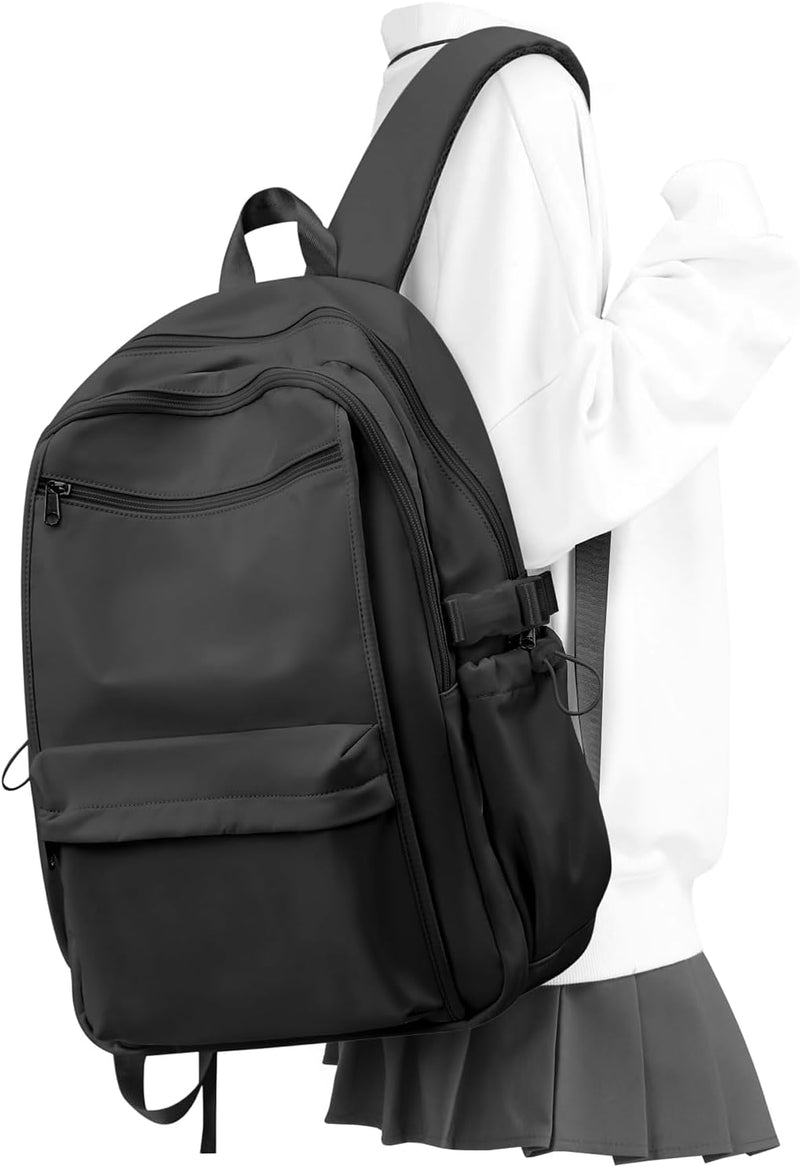 WEPOET Simple School Backpack For Women,Lightweight College Backpack,High School Bag For Teens Boys Girls Bookbag - A1-black