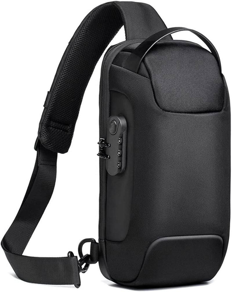 Furixin Sling Bag Large-Capacity Shoulder Backpack Crossbody Bag Casual Chest Bag For Men With USB Charging Portï¼ŒWaterproof And Anti-Theft Suitable For Hiking And Cycling Day Bag (9530-Black)