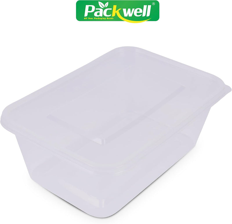 Packwell Clear Microwave Container Rectangle 750ml with Lid 15 Pcs (5PC x 3 Packs)