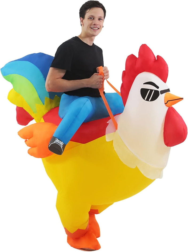 Inflatable Costume Adult, Riding Chicken Costume for Men/Women, Blow up Ride on Rooster, Funny Halloween Costumes Adult Christmas Holiday Party Suit