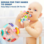 AM ANNA Baby Teething Toys 0-6 Months, Silicone Pull String Interactive 3 in 1 Baby Rattle Activity Ball, Baby Sensory Chew Toys for Boys & Girls