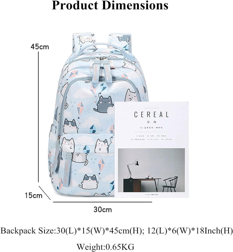 Mfikaryi Cute Cat Casual Daypack Teens Elementary School Backpack Students Bookbag for Girls Boysâ€¦