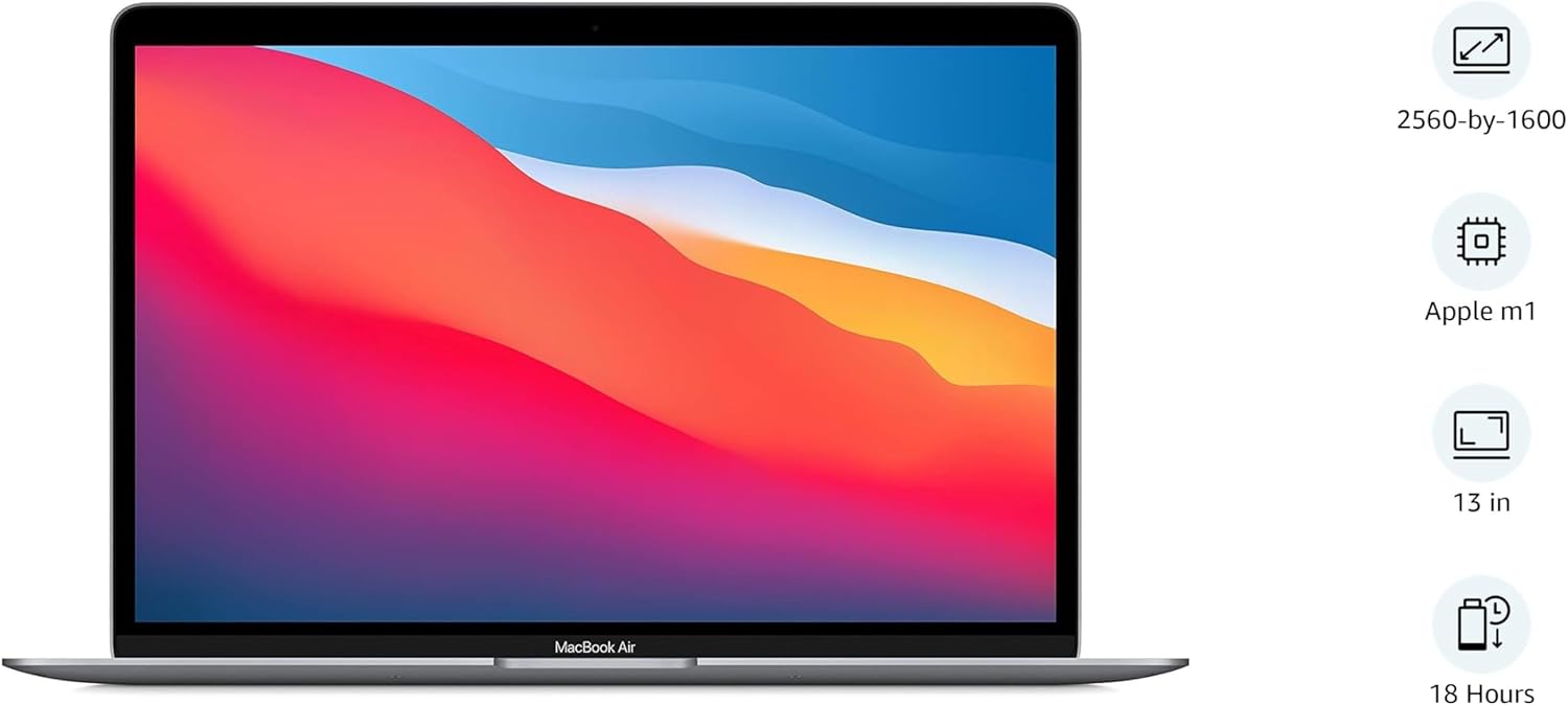Apple 2020 MacBook Air Laptop: Apple M1 Chip, 13â€ Retina Display, 8GB RAM, 256GB SSD Storage, Backlit Keyboard, FaceTime HD Camera, Touch ID. Works with iPhone/iPad; Space Gray ; Arabic/English