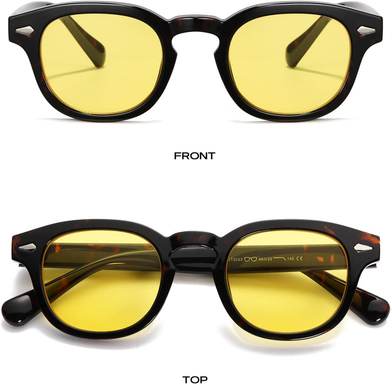 Unisex Vintage Retro Round Style Tinted Sunglasses For Men Women Fashion Circle Sun Glasses 46mm - C19 Tortoise Frame/Yellow Tinted Lens