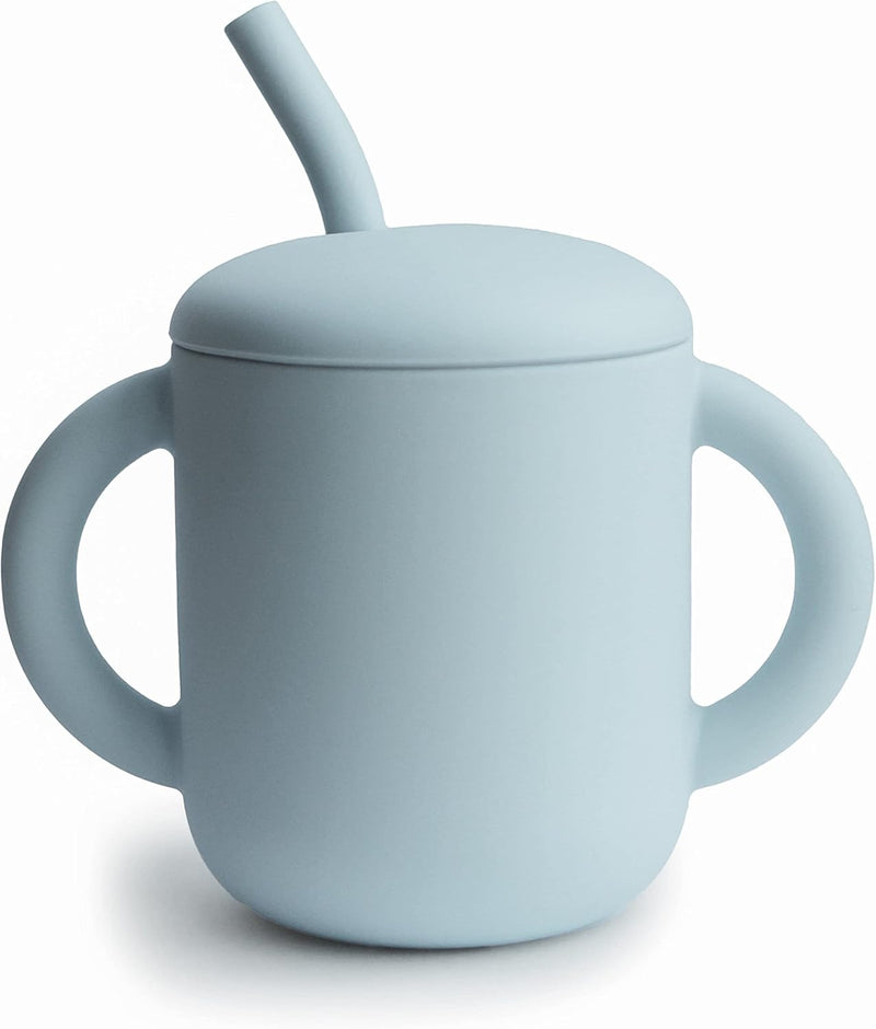 Mushie Silicone Training Cup with Straw for Baby - 175ml Leak-Resistant Cups for Toddlers with Removable Lid - BPA-Free, Dishwasher Safe | Blush