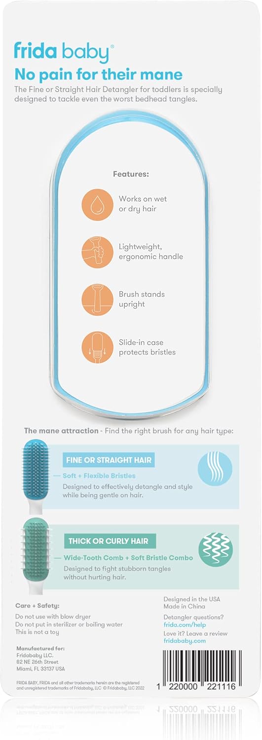 Frida Baby Toddler Hair Brush | Soft Bristle Hair Brush for Fine or Straight Hair, Wet Brush or Dry, Hair Detangler | Hairbrush + Storage Case