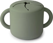 Mushie Silicone Baby Snack Cup with Handles - Easy-Grip Baby Cup with Soft Opening for On-the-Go Feeding, 400ml Spill-Proof Food-Grade Container for Baby Food & Snacks Woodchuck - Dried Thyme