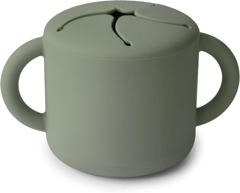 Mushie Silicone Baby Snack Cup with Handles - Easy-Grip Baby Cup with Soft Opening for On-the-Go Feeding, 400ml Spill-Proof Food-Grade Container for Baby Food & Snacks Woodchuck - Dried Thyme