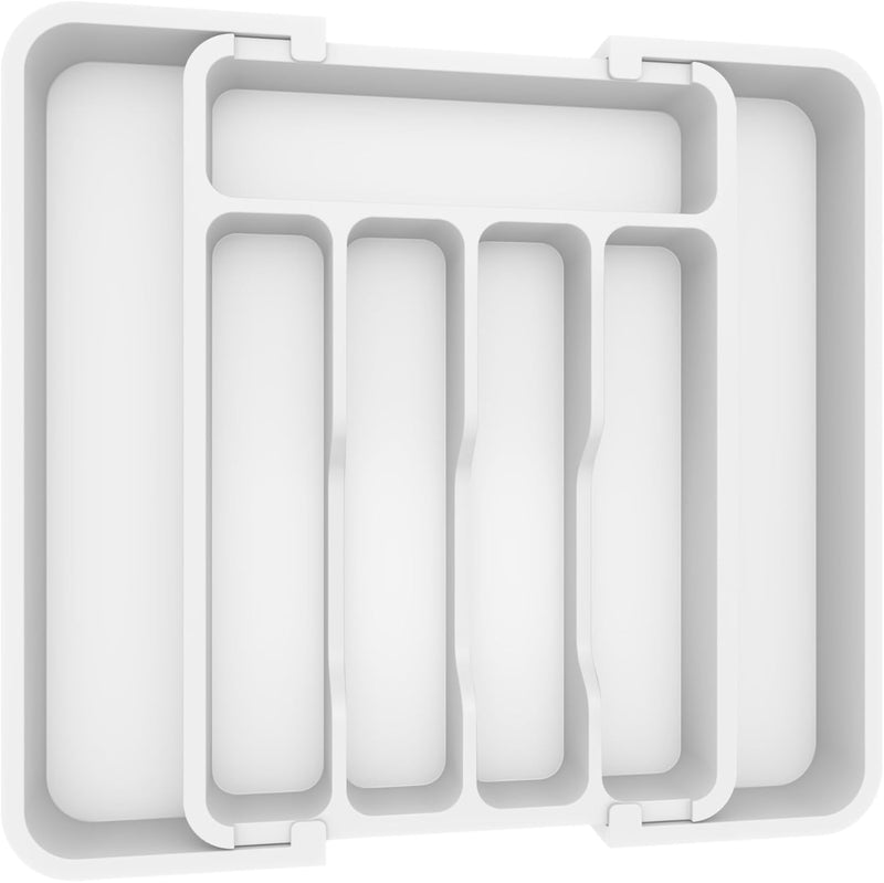 Silverware Drawer Organizer, Expandable Utensil Tray for Kitchen, BPA Free Flatware and Cutlery Holder, Adjustable Plastic Storage for Spoons Forks Knives, 8.9-14.7 x 12.2", Black - White 1
