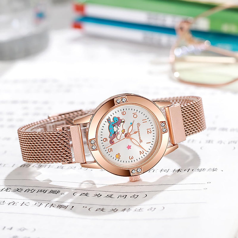 YWhalep 2 Packs Kids Watches for Girls, Toddler Watches Cute Cartoon Children Wrist Watch Easy Read Time Teacher Waterproof Watch