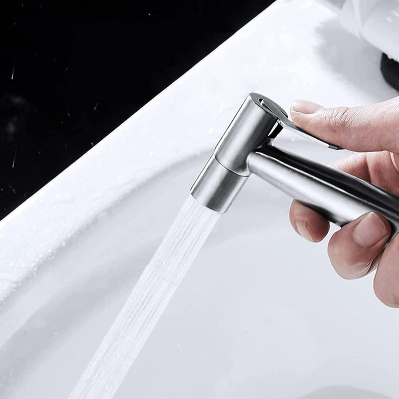 Sulfar 3 Pcs Bidet Toilet Spray Gun Set, Handheld Bidet Sprayer Shattaf with Stainless Steel Chrome Hose Toilet Water Sprayer, Silver