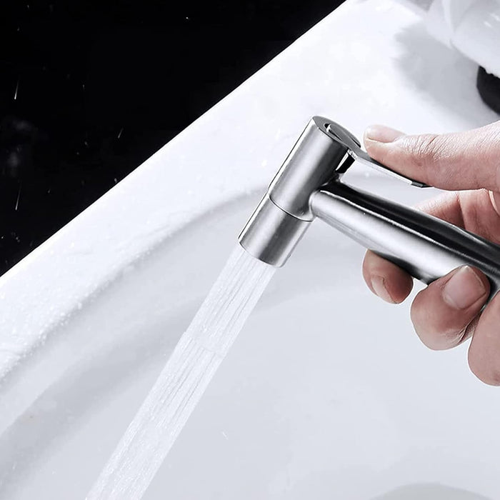 Sulfar 3 Pcs Bidet Toilet Spray Gun Set, Handheld Bidet Sprayer Shattaf with Stainless Steel Chrome Hose Toilet Water Sprayer, Silver