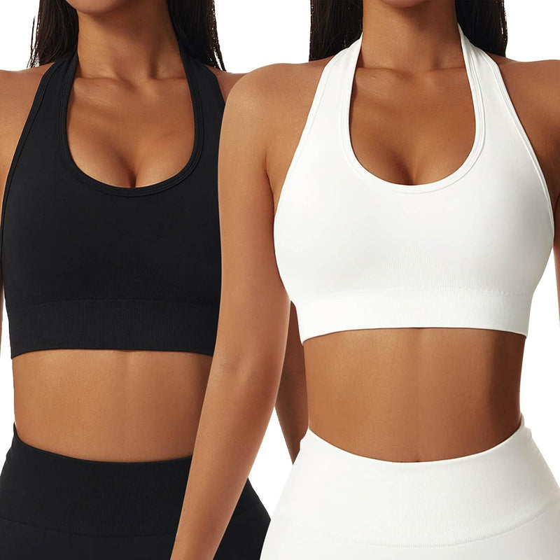 Vertvie Halterneck Sports Bra Backless Fitness Bustier Women's Padded Push Up Bra Without Underwire Sports Bra Top Yoga Bra Medium Support Workout
