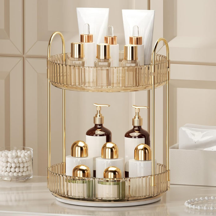 Makeup Organize Rotating,Perfume Organize, 360° Luxury Acrylic Makeup Organizer & Skincare Rack Spinning Lazy Susan 3 Tier,Dressing table to display your perfumes and cosmetics. (White-2)