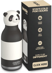 Bestie Insulated Water Bottle, Stainless Steel Water Bottle with Removable Soft Animal Head for Kids and Teens with Reusable Flexible Straw (Duck) - white black