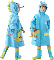 Kids RainCoat, Reusable Children's raincoats, 3D Cartoon Kids Rain Jacket with Storage Backpack, Portable Durable Windbreaker for Outdoor Climbing Cycling Hiking Camping - Blue