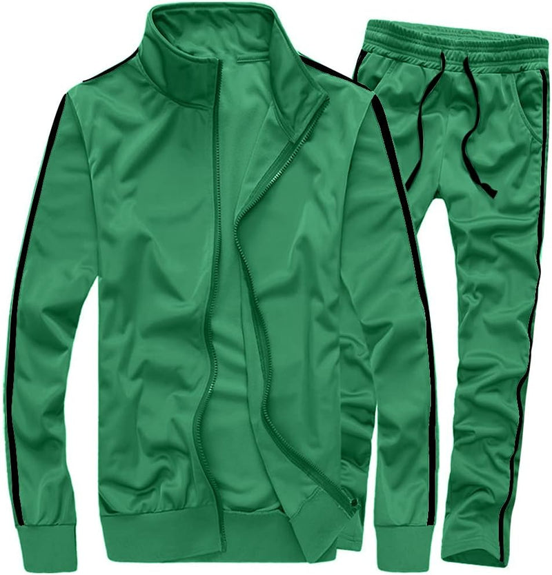 Men's Activewear Full Zip Warm Tracksuit Sports Set Casual Sweat Suit - Green