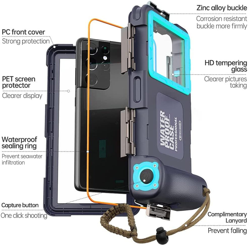 Nisso Waterproof Underwater Snorkeling Diving Phone Case for iPhone 16/15/14/13/12/11 Pro Max Mini Xr/X/Xs and Galaxy S24/S23/S22/S21 Ultra Plus Professional [15m/50ft] Photo Video Cover Teal