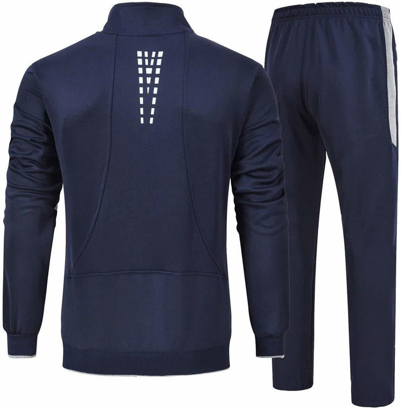 Men's Tracksuit Athletic Full Zip Casual Sports Jogging Gym Sweatsuit - 01navy+grey(1jacket+1pants)