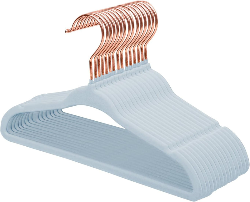 ManGotree Baby Velvet Hangers with Rose Gold Hook, Infant and Toddler Hangers, 27.8cm No-Slip Children Hangers, Ultra Thin Space Saving, Sturdy Kids Clothes Hangers 15 Pack(Blue)