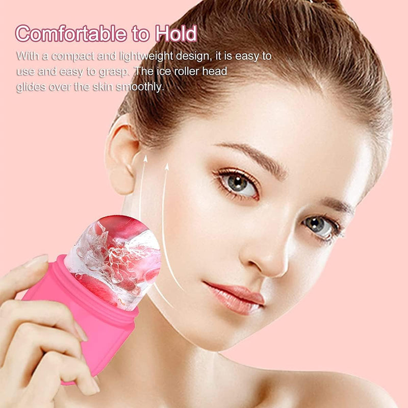ECVV Ice Face Roller Massager for Face, Eyes and Neck, Skin Care Roller Face Massager Reduce Puffiness, Reusable Massage Silicone Ice Mold (Pink)