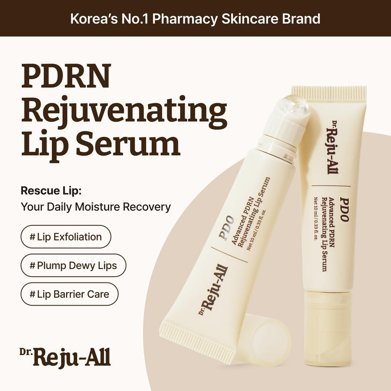 Advanced PDRN Rejuvenating Lip Serum - Hydrating Lip Balm with Lipozip PDRN for Glowy, Dewy Lips - Gentle Exfoliating & Smoothing Lip Moisturizer - Hibiscus & Lactic Acid - 10ml