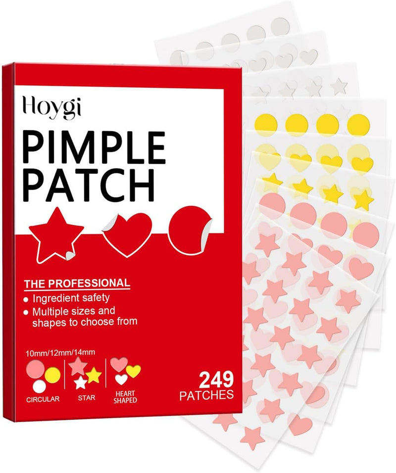 Pepisky 249 Pcs Pimple Patches for Face, Hydrocolloid Blemish Pimple Patches, Colorful star/heart/round shapes Acne Pimple Patch for Covering Zits and Blemishes