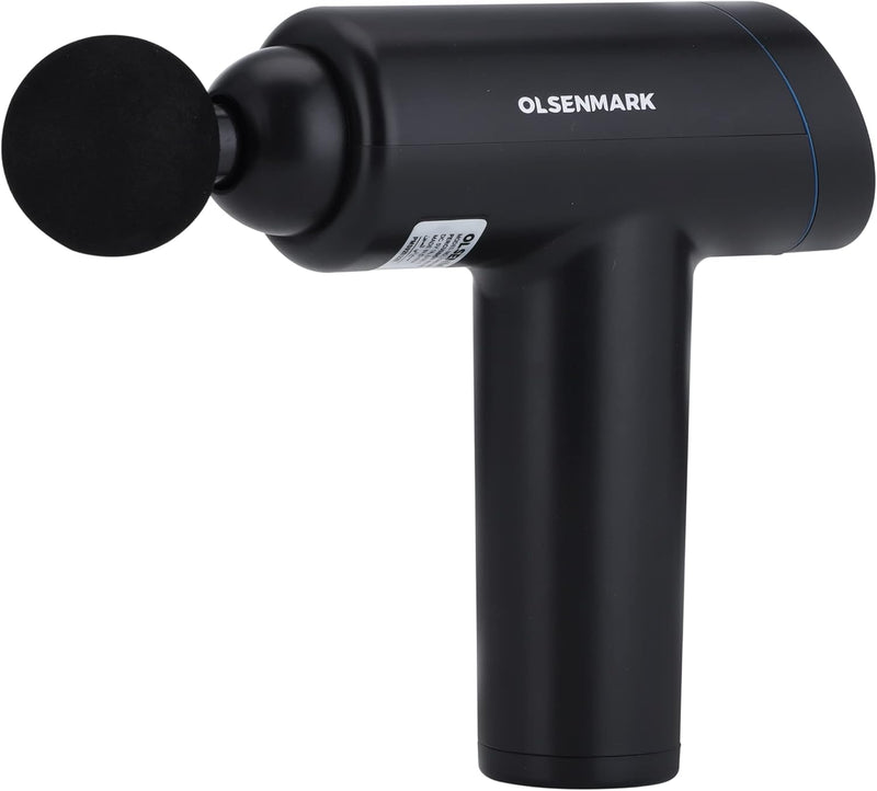 Olsenmark 6-in-1 Percussion Massage Gun Cordless & Rechargeable Deep Tissue Massager with 6 Detachable Heads, 6 Speed Levels, Ergonomic Grip for Full-Body Pain Relief, Stress Reduction, Black