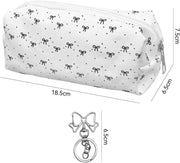 1 Piece of Bow Pencil Case and 1 Piece of Keychain, Printed Cosmetic Bag, Stationery Storage Bag, Cute Student Supplies, Small Carrying Bag.