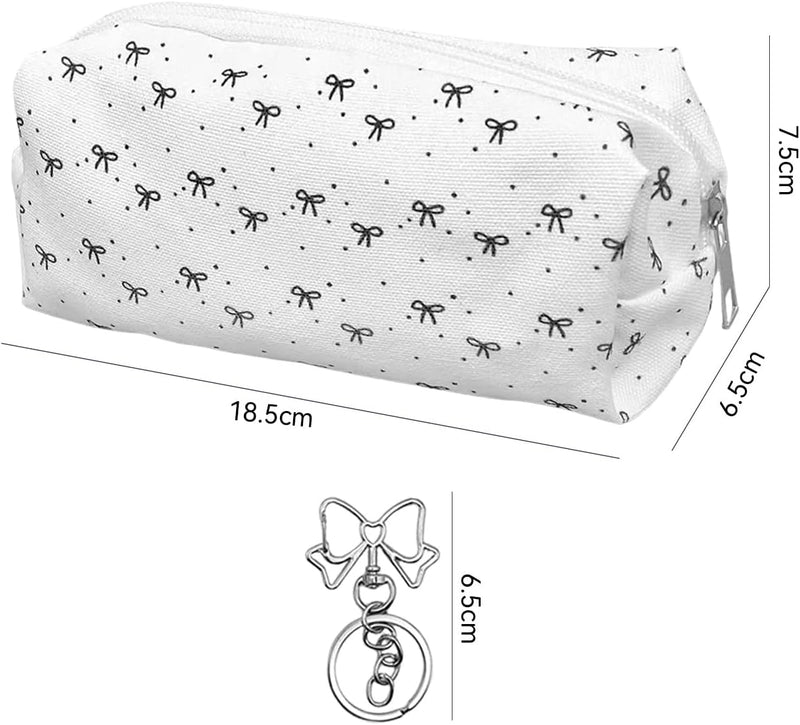 1 Piece of Bow Pencil Case and 1 Piece of Keychain, Printed Cosmetic Bag, Stationery Storage Bag, Cute Student Supplies, Small Carrying Bag.