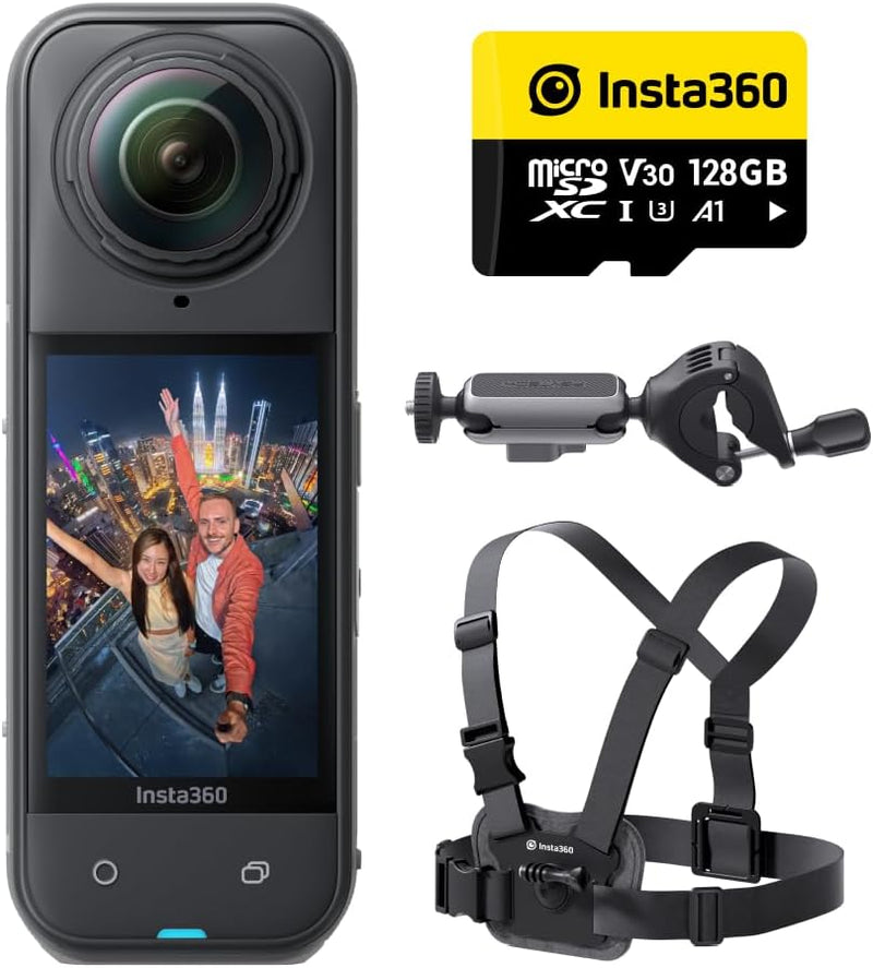 X5 - Waterproof 8K 360 Action Camera, Leading Low Light, Invisible Selfie Stick Effect, Rugged and Replaceable Lens, 3-Hour Battery, Triple AI Chip Design, UAE Version - Cycling Bundle
