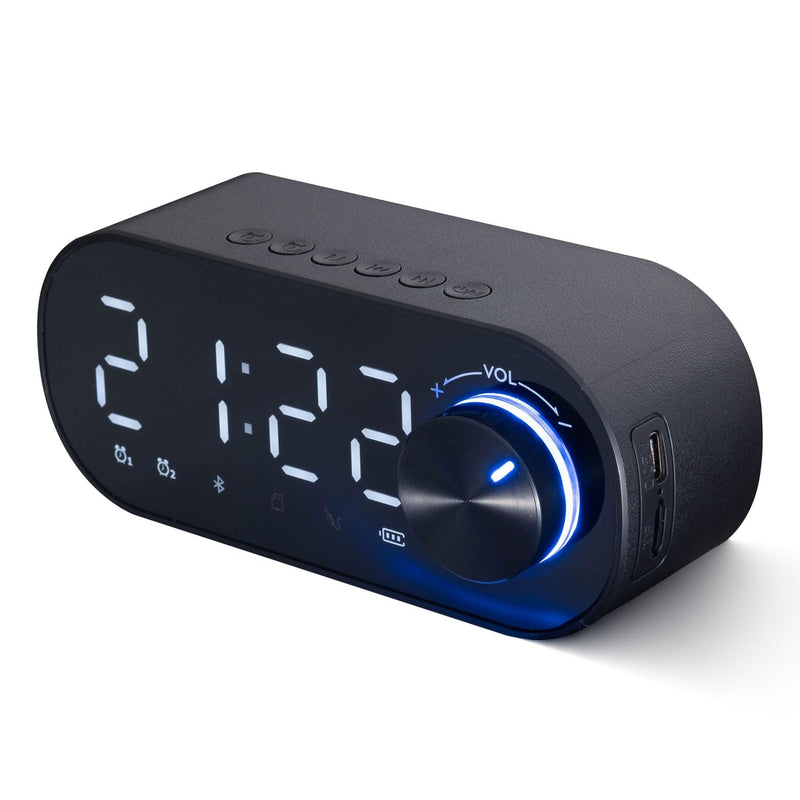 PowerPro G22 Portable Bluetooth Speaker 360° HD Stereo Super Bass with Digital Alarm Clock LED Display Night light Support AUX Cable and USB rechargeable for Our door Travel (Black)