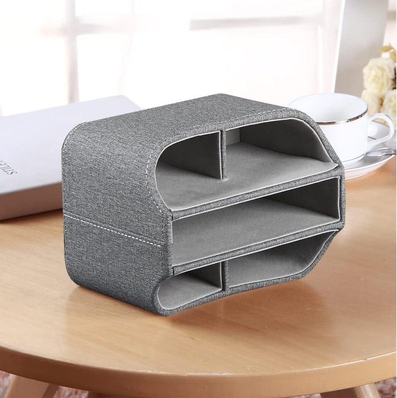 PUSU Leather 360°Rotatable Remote Control Holder,Nightstand TV Remote Caddy,Office Supplies Desktop Organizer,Spinning Storage Box for Pen,Mail,Phone,DVD, Blu-Ray, Media Player, Heater Controllers