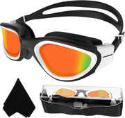 Winline Swimming Goggles Polarized Lenses Anti Fog Anti UV Waterproof Clear Vision Easy Adjust Soft Bridge for Men Women Adults Teens - Black&White/Red Polarized Mirrored Lens