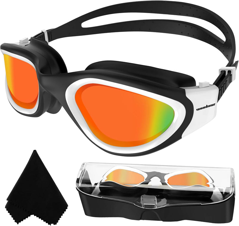 Winline Swimming Goggles Polarized Lenses Anti Fog Anti UV Waterproof Clear Vision Easy Adjust Soft Bridge for Men Women Adults Teens - Black&White/Red Polarized Mirrored Lens