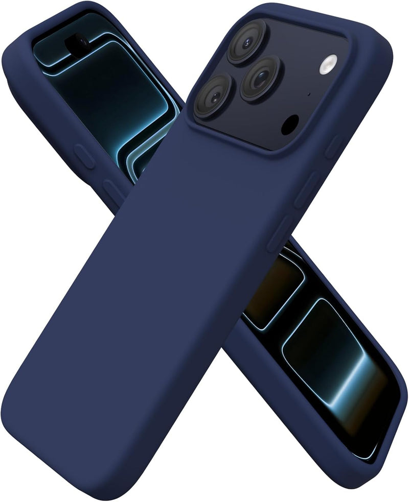 ORNARTO Compatible with iPhone 17 Pro Case 6.3", Slim Liquid Silicone 3 Layers Full Covered Soft Gel Rubber 17 Pro Phone Cases Cover 6.3 inch-Chalk Pink - Deep Blue