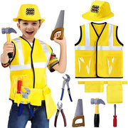 AMERTEER Construction Worker Costume for Kids Builder Dress-Up Set with Tool Belt, Hard Hat, Safety Vest & Toy Tools Pretend Play Outfit & Halloween Costume for Boys & Girls Ages 3-6